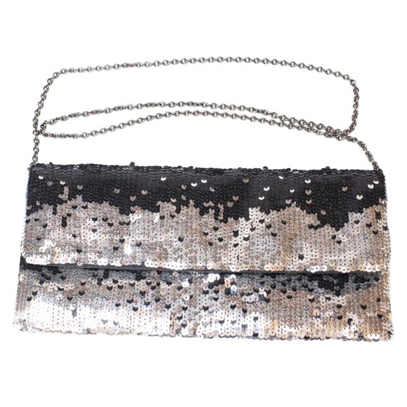 Vintage Vanessa Womens Black Silver Sequin Evening Bag Purse Chain Strap - Picture 7 of 7
